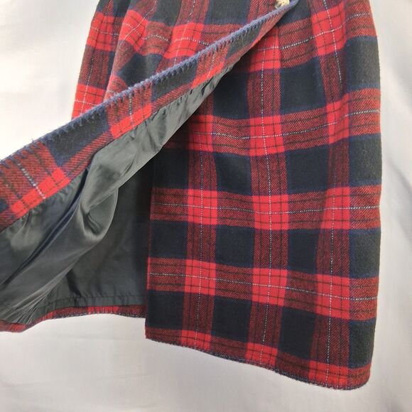 Vintage Marsh Landing Wool Plaid Red Navy Blue Wrap Skirt Size 10 Retro - Picture 4 of 13
